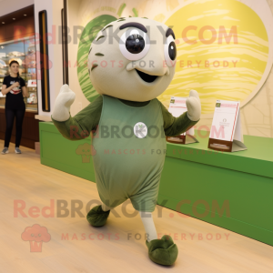 Olive Seal mascot costume character dressed with a Running Shorts and Watches