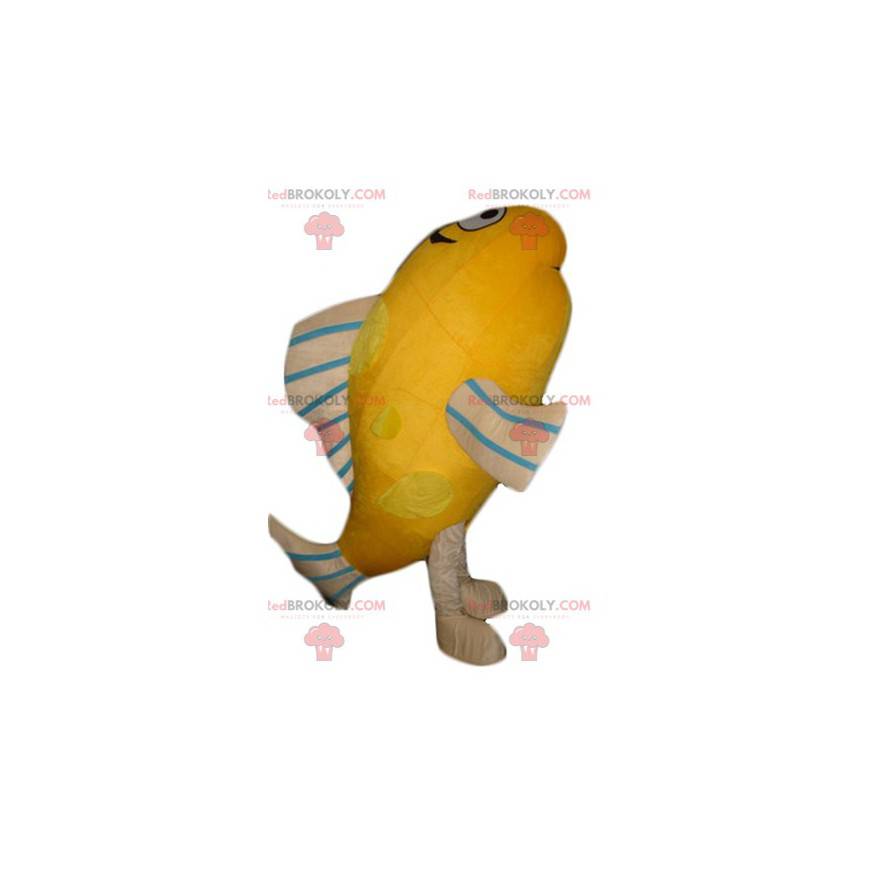 Mascot reusachtige vis oranje, beige en blauw - Redbrokoly.com