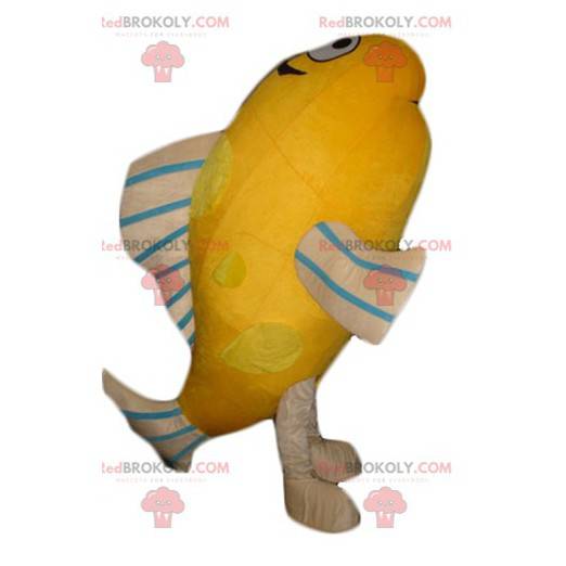 Mascotte de poisson géant orange beige et bleu - Redbrokoly.com