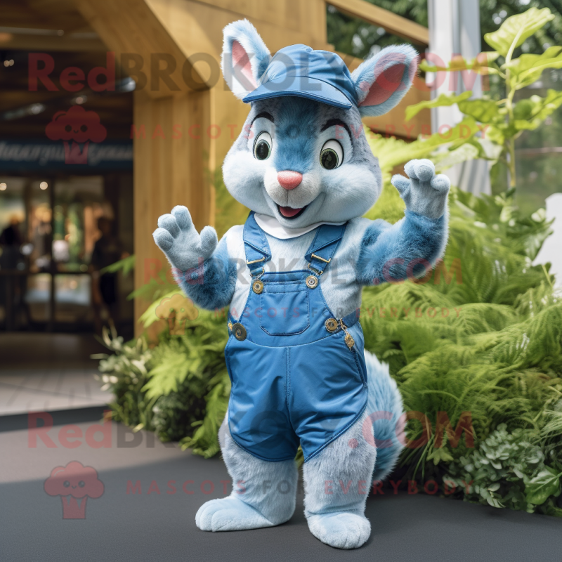 Blue Squirrel mascot costume character dressed with a Dungarees and Lapel pins