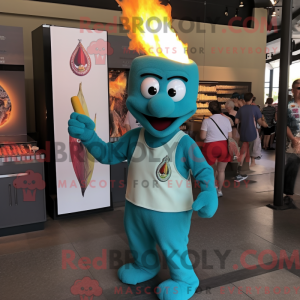 Maskotfigur av en Teal Fire...
