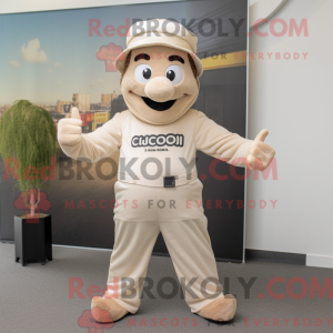 Maskotkarakter av en beige...