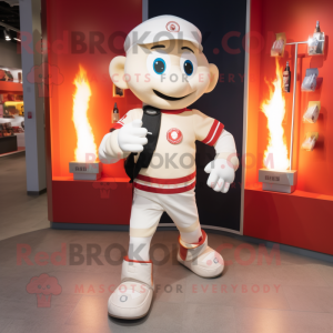 White Fire Fighter mascot costume character dressed with a Running Shorts and Wallets