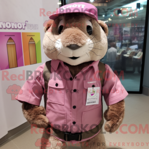Maskotkarakter av en rosa...