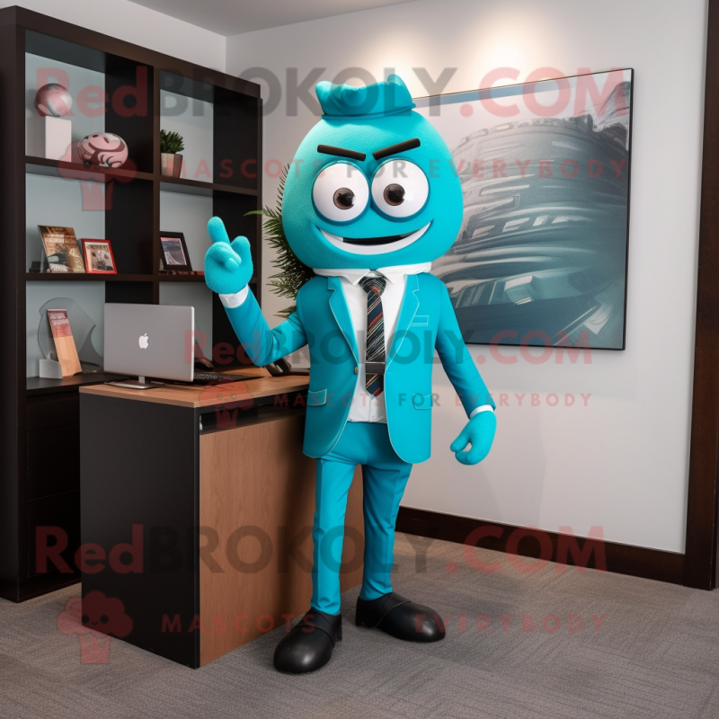 Turquoise Attorney mascot costume character dressed with a Suit Pants and Ties Turquoise Attorney mascot costume character dressed with a Suit Pants and Ties
