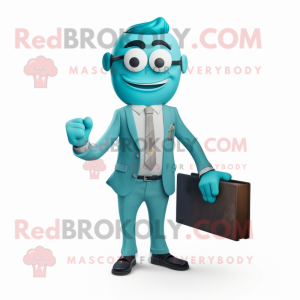 Turquoise Attorney mascot costume character dressed with a Suit Pants and Ties
