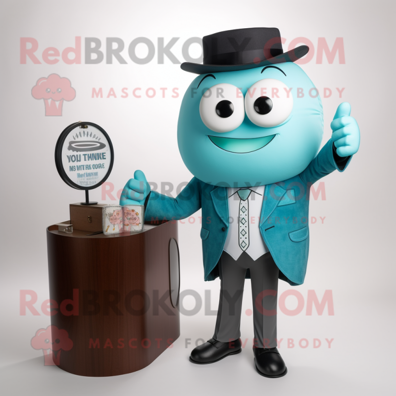 Turquoise Attorney mascot costume character dressed with a Suit Pants and Ties