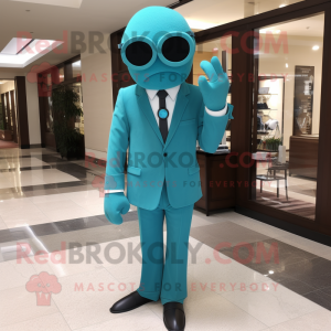 Turquoise Attorney mascot costume character dressed with a Suit Pants and Ties