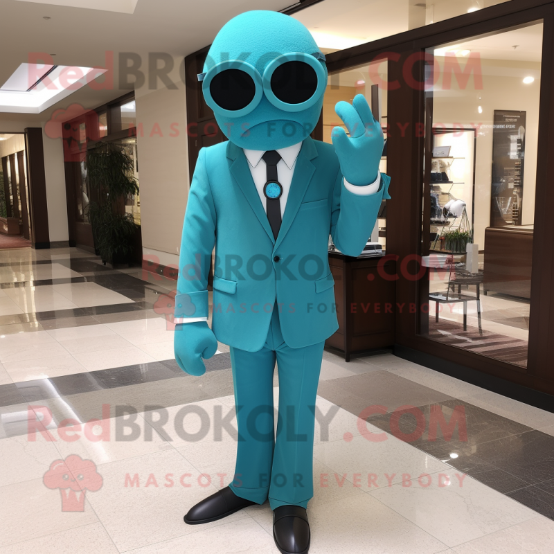 Turquoise Attorney mascot costume character dressed with a Suit Pants and Ties Turquoise Attorney mascot costume character dressed with a Suit Pants and Ties