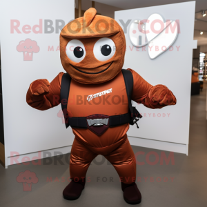 Rust Superhero mascot costume character dressed with a Turtleneck and Backpacks
