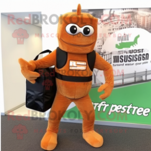 Rust Superhero mascot costume character dressed with a Turtleneck and Backpacks