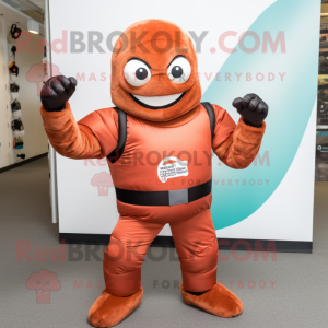 Rust Superhero mascot costume character dressed with a Turtleneck and Backpacks