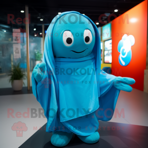 Cyan Pho mascot costume character dressed with a Hoodie and Shawls