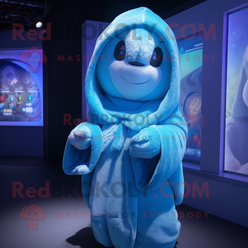Cyan Pho mascot costume character dressed with a Hoodie and Shawls Cyan Pho mascot costume character dressed with a Hoodie and Shawls