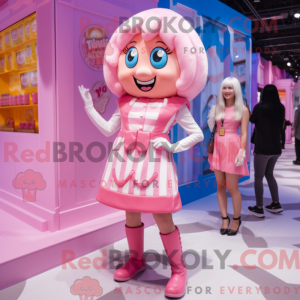 Maskotkarakter av en rosa...