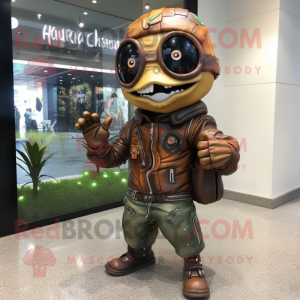 nan Grenade mascot costume character dressed with a Leather Jacket and Messenger bags