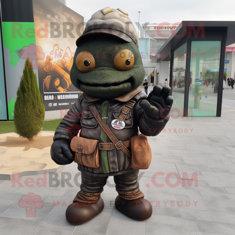 nan Grenade mascot costume character dressed with a Leather Jacket and Messenger bags nan Grenade mascot costume character dressed with a Leather Jacket and Messenger bags