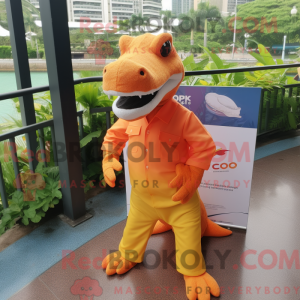 Maskotfigur af en orange...