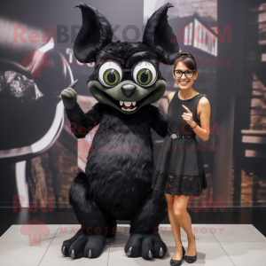 Black Chupacabra mascot costume character dressed with a Mini Skirt and Eyeglasses