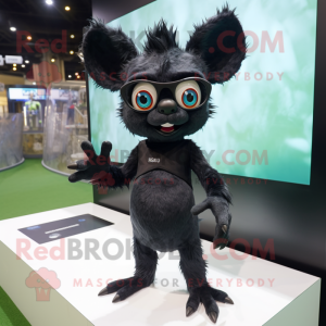 Black Chupacabra mascot costume character dressed with a Mini Skirt and Eyeglasses
