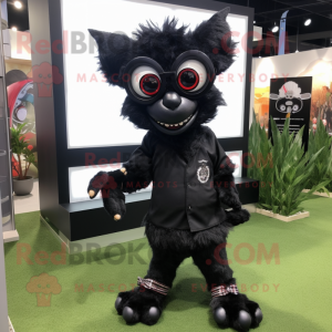Black Chupacabra mascot costume character dressed with a Mini Skirt and Eyeglasses
