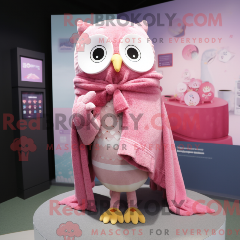 Fantasia de mascote de uma coruja rosa com cardigã e cachecóis - Mascotes rosa - REBROKO_400694 - RedBrokoly.com