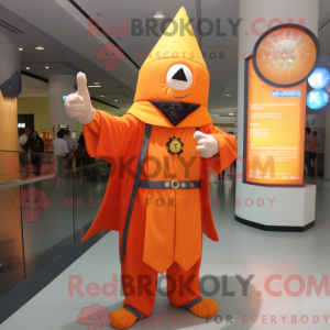Maskotfigur av en oransje...