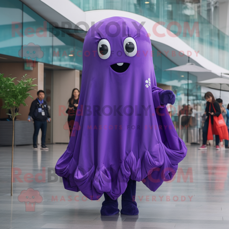 Purple Jellyfish mascot costume character dressed with a Raincoat and Scarves Purple Jellyfish mascot costume character dressed with a Raincoat and Scarves