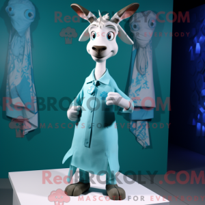 Maskotkarakter av en cyan...