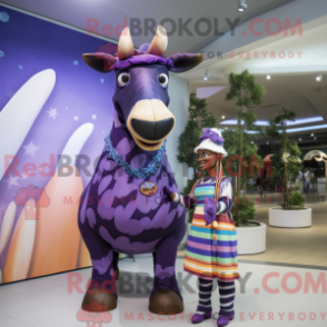Personagem de máscara de um ocapi lilás com um maxikjole e beretter - Mascotes Okapi - REBROKO_400790 - RedBrokoly.com