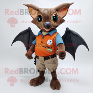 Rust Fruit Bat mascot costume character dressed with a Bermuda Shorts and Foot pads