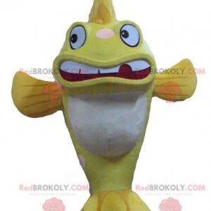 Mascot big yellow and white fish very expressive and funny -