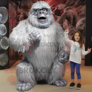 Silver Orangutan mascot costume character dressed with a Mom Jeans and Wraps