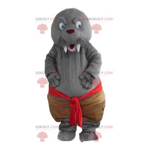 Gray walrus seal mascot with big teeth - Redbrokoly.com