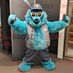Maskotfigur af en Teal Yeti...