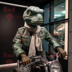 nan Iguanodon mascot costume character dressed with a Moto Jacket and Shawls