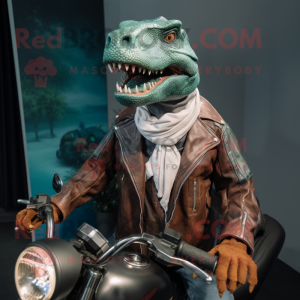 nan Iguanodon mascot costume character dressed with a Moto Jacket and Shawls