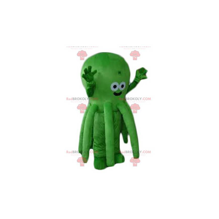 Heel schattig en glimlachend groene octopus mascotte -