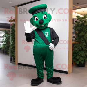 Forest Green Mime mascot costume character dressed with a T-Shirt and Gloves