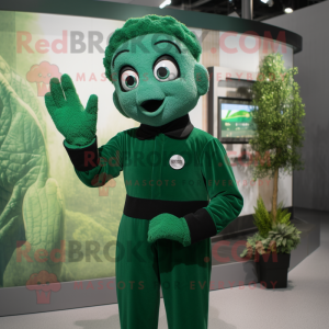 Forest Green Mime mascot costume character dressed with a T-Shirt and Gloves