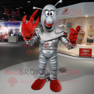 Silver Lobster mascot costume character dressed with a V-Neck Tee and Brooches