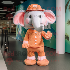 Peach Elephant mascot costume character dressed with a Playsuit and Hats