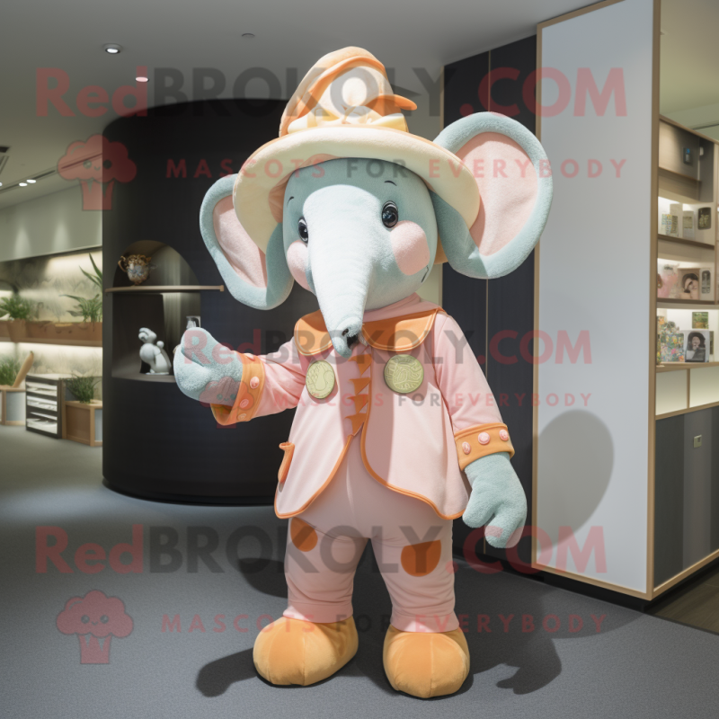 Peach Elephant mascot costume character dressed with a Playsuit and Hats