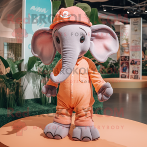 Peach Elephant mascot costume character dressed with a Playsuit and Hats