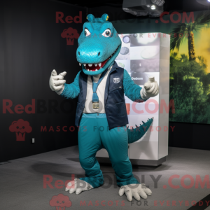 Maskotkarakter av en cyan...