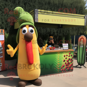 Olive Hot Dogs mascot costume character dressed with a Culottes and Keychains