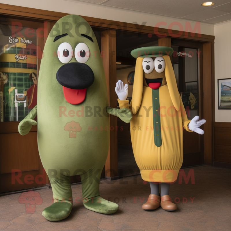 Olive Hot Dogs mascot costume character dressed with a Culottes and Keychains