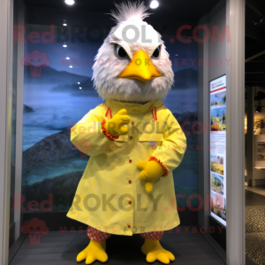 nan Chicken mascot costume character dressed with a Raincoat and Bracelets