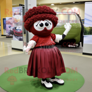 Maroon Golf Ball mascot costume character dressed with a Wrap Skirt and Shoe clips