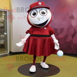 Maroon Golf Ball mascot costume character dressed with a Wrap Skirt and Shoe clips